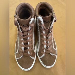 UGG Women's Brown Suede High-Top Sneakers with White Shearling